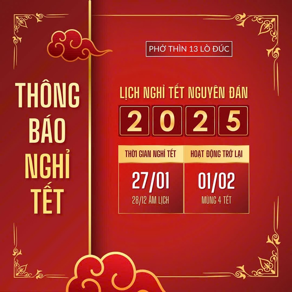 🎉 THÔNG BÁO NGHỈ TẾT NGUYÊN ĐÁN 2025 🎉